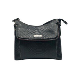 Liz Claiborne Black Crock-Embossed Faux Leather Shoulder Bag